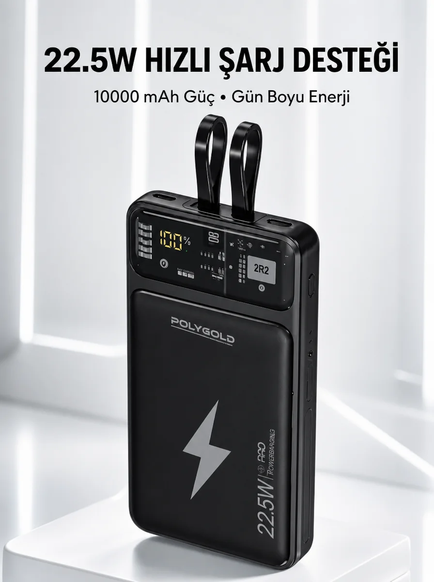 Powerbank Hızlı Şarj 10000 mAh Dahili Kablo Yeni Nesil
