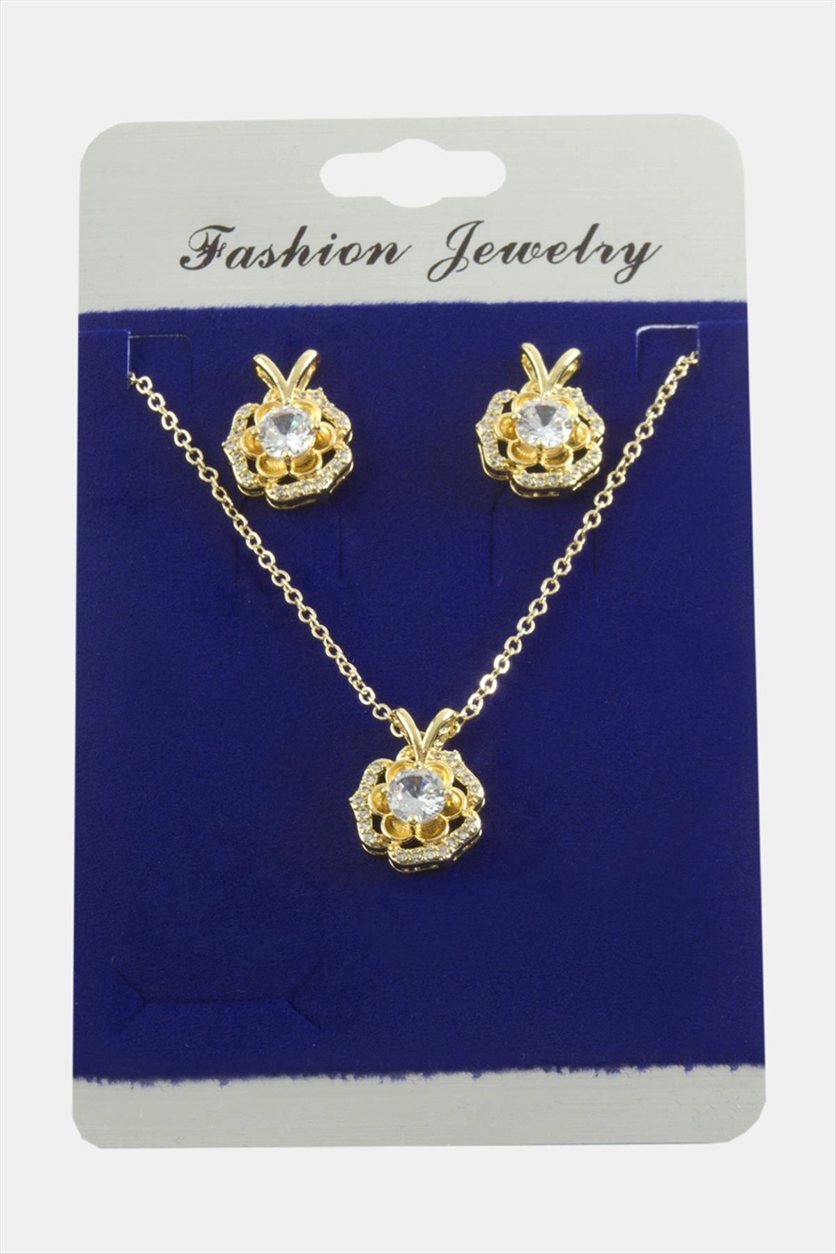 Gül Zirkon Taşlı Set Kolye
