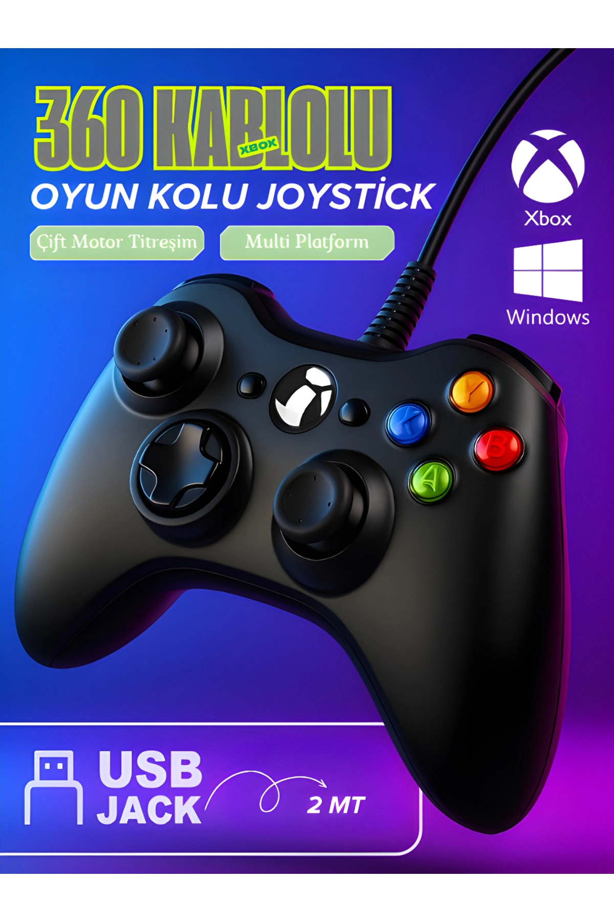 Kablolu joystick siyah Xbox 360 uyumlu hızlı şarj destekli bluetoothsuz garantisiz