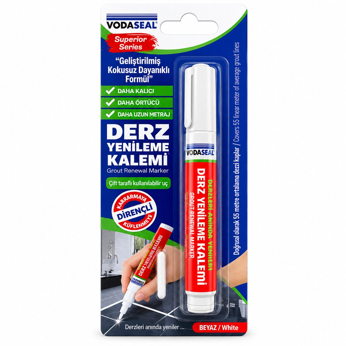 10 Adet Beyaz / Süper Seri Derz Kalemi Su Bazlı - Kokusuz Yedek Uç Bx40