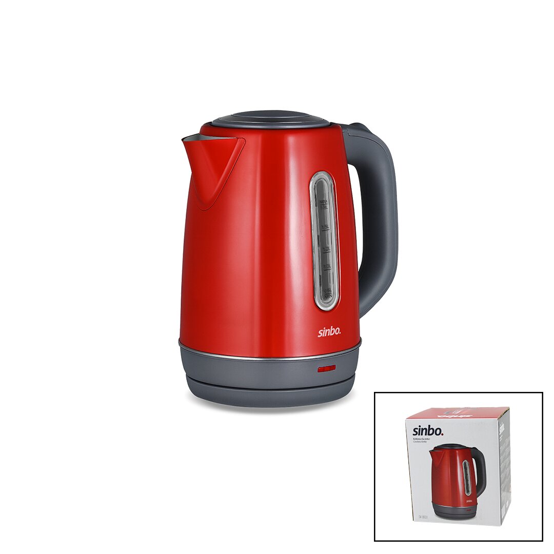 KIRMIZI ÇELİK KETTLE SU ISITICISI KABLOSUZ KULLANIM 1.8LT 360 DERECE DÖNEBİLME OTOMATİK KAPANMA SK-8031 (5616)