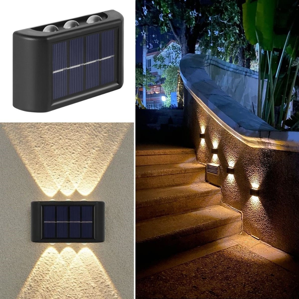 6 Ledli Solar Güneş Enerjili Aplik Led, Dekoratif Duvar Monteli Gün Işığı Led (5616)
