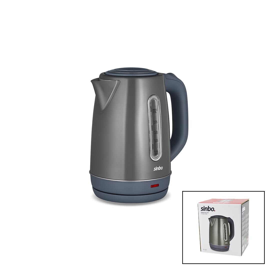 GRİ ÇELİK KETTLE SU ISITICISI KABLOSUZ KULLANIM 1.8LT 360 DERECE DÖNEBİLME OTOMATİK KAPANMA SK-8031 (5616)