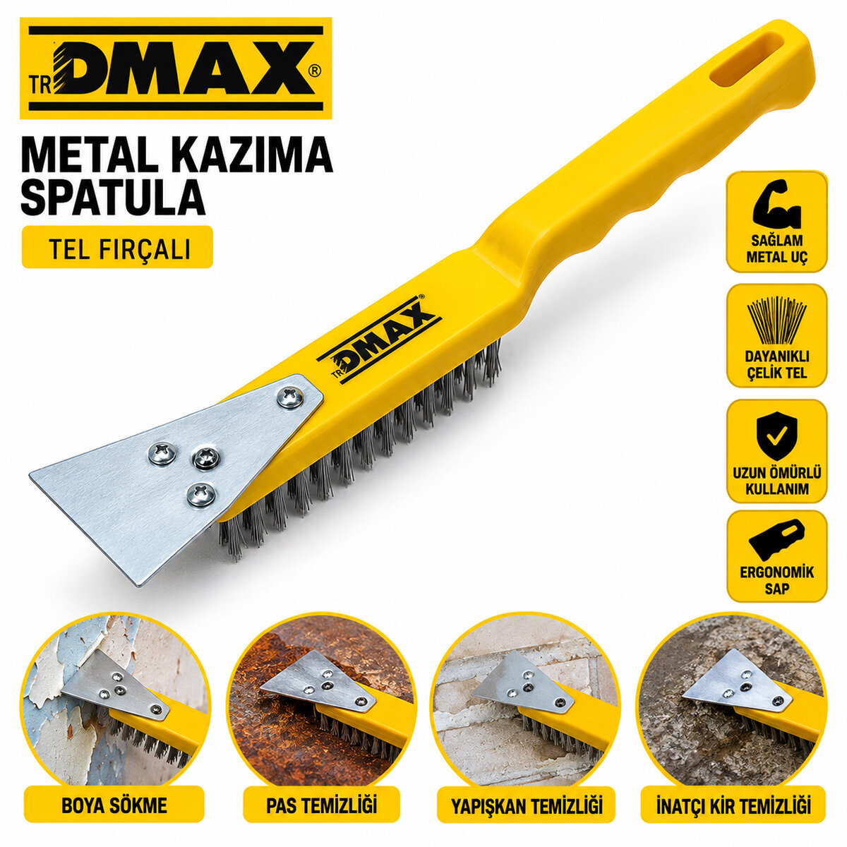 12 ADET 2IN1 ÇELİK TEL FIRÇA - METAL KAZIMA SPATULA 270MM (5616)