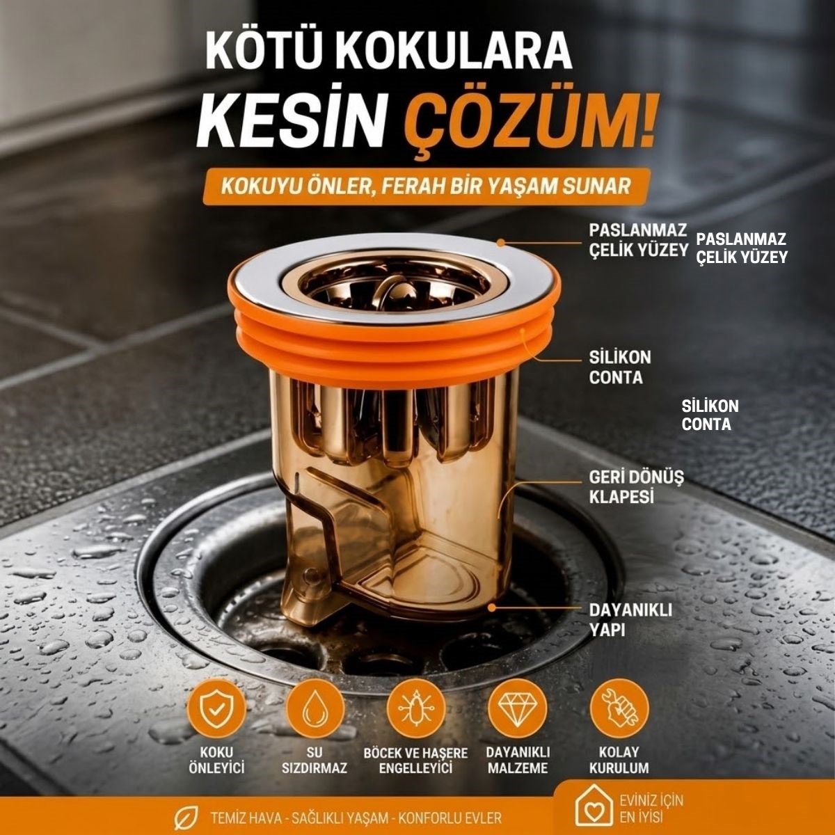 Gider Kokusu ve Böcek Önleyici Gider Kapağı, Duş ve Lavabo İçin Geri Akış Önleyici Plastik Yer Süzgeci Kapağı (5616)