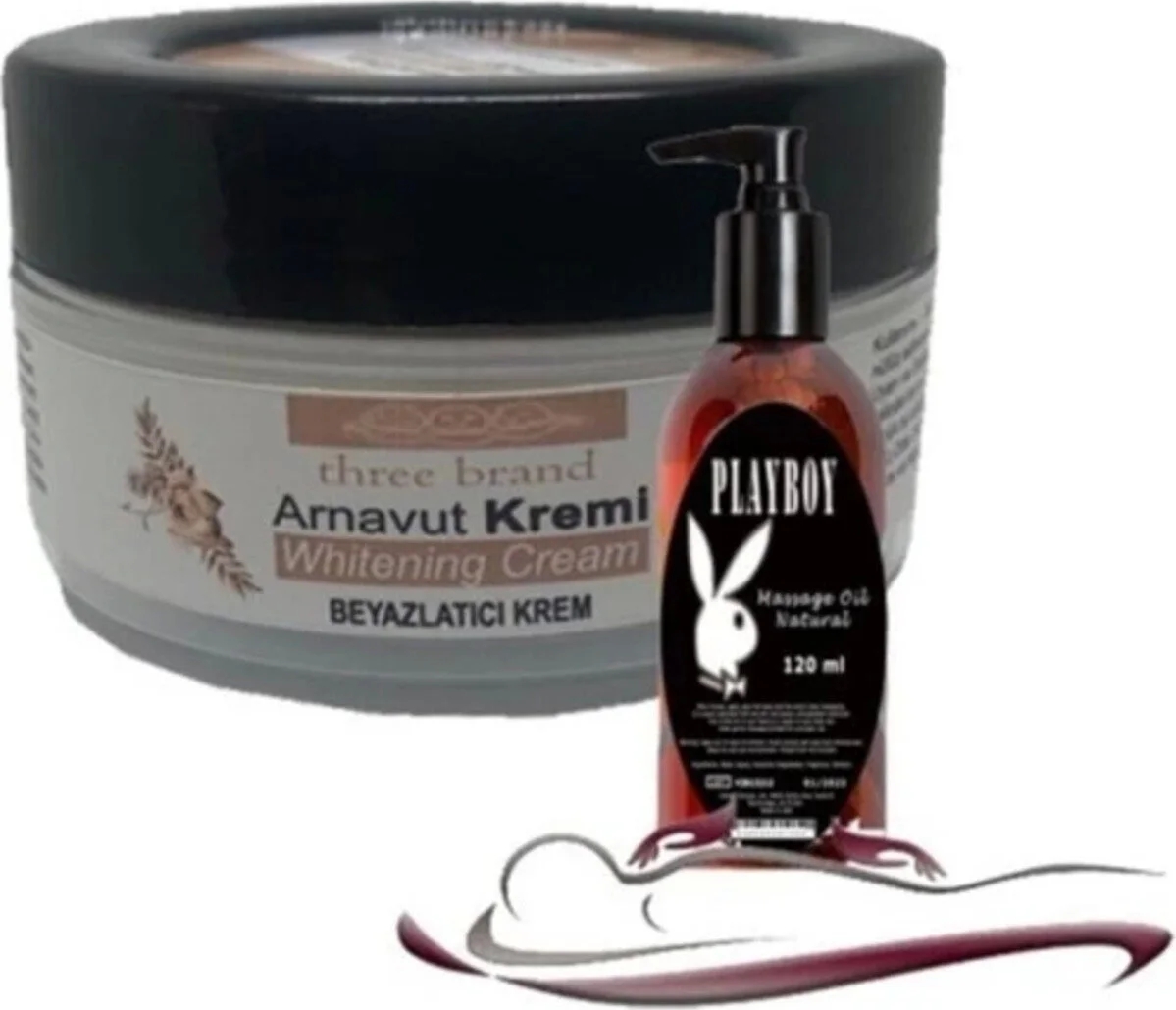 Playboy Three Brand Whitening Cream 4 Adet Arnavut Kremi 50 ml  Kremi ile 120ML Masaj Yağı