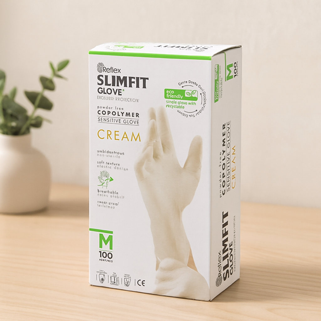Slimfit Pudrasız Muayene Eldiven M Krem 100`lü