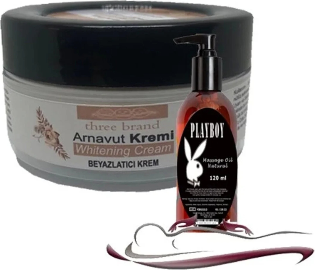 Three Brand Whitening Cream 3 Adet Arnavut Kremi 50ML Kremi ile 120ML Playboy Masaj Yağı