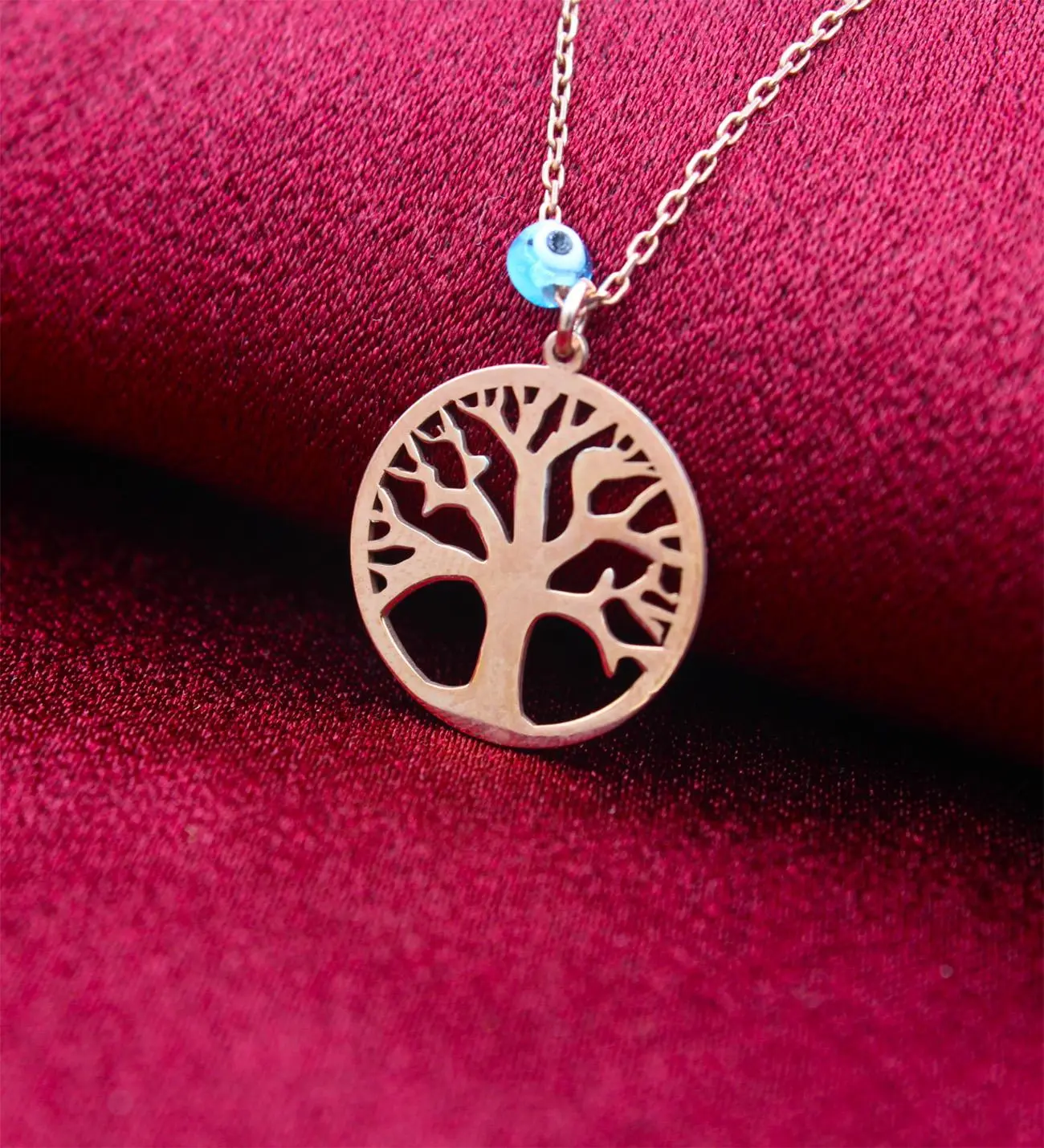 14K Altın Kaplama / Gümüş Hayat Ağacı Kolye – Nazar Boncuklu