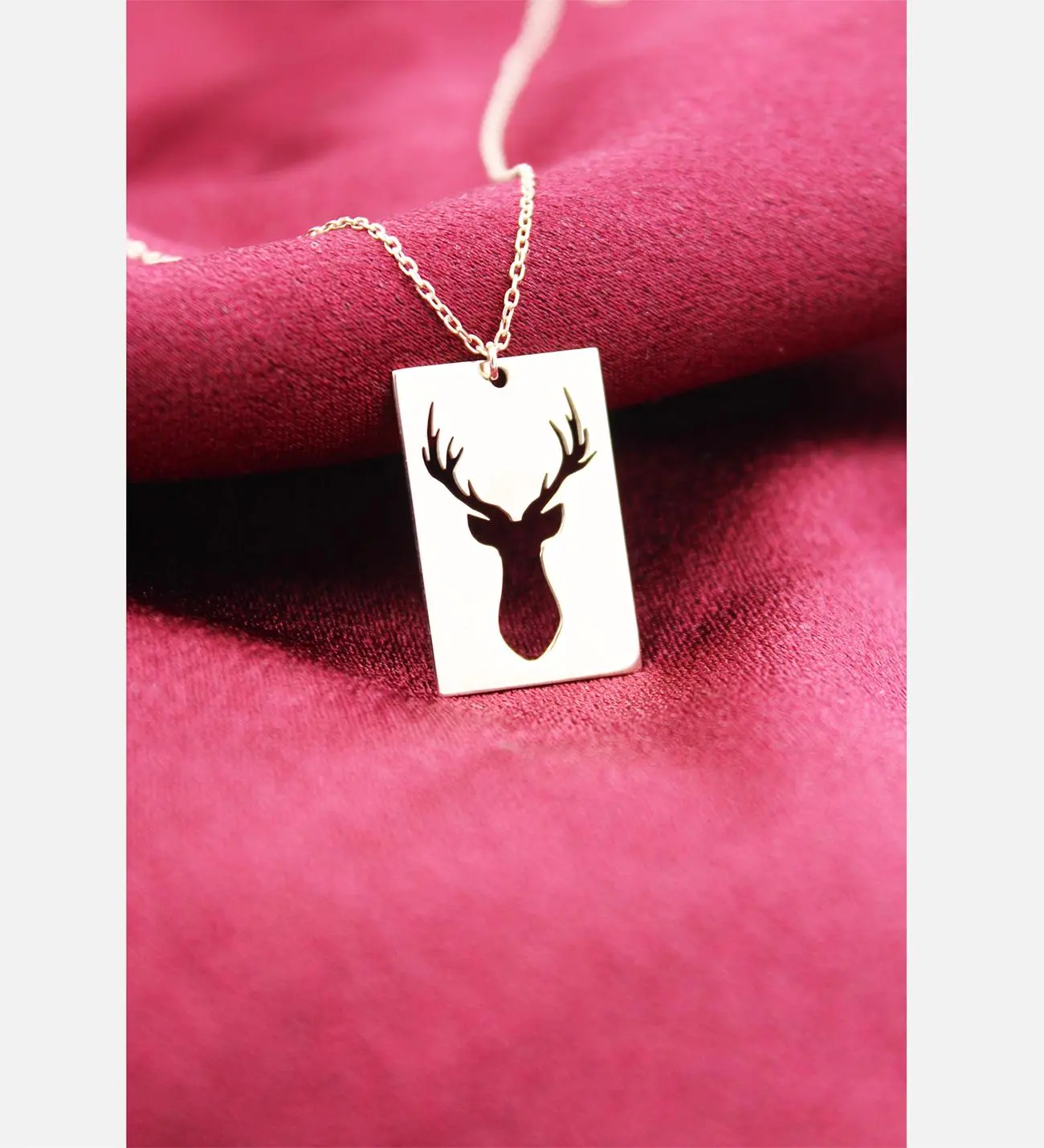 14K Altın Kaplama / Gümüş Geyik Figürlü Kolye