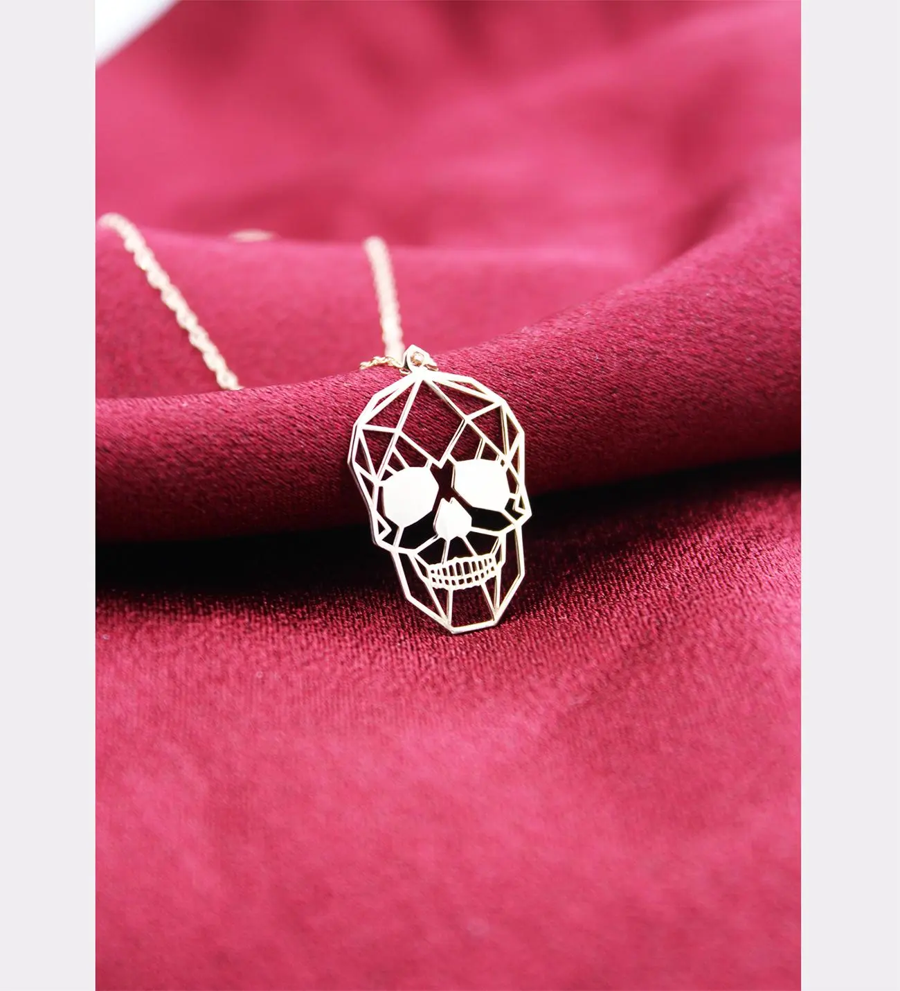 14K Altın Kaplama / Gümüş Geometrik Kafatası Kolye