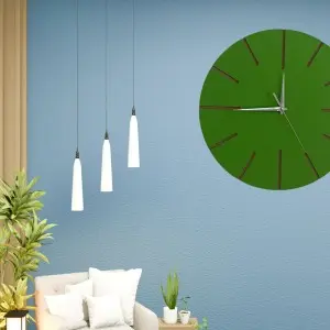 Ahşap Minimal Dekoratif Duvar Saati - 33x33 Cm Yeşil