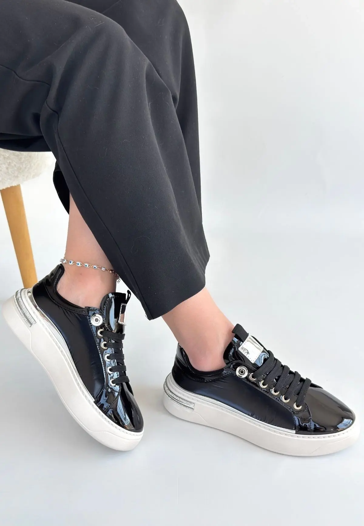 Hley Siyah Rugan Paraşüt Detaylı Bağcıklı Spor Ayakkabı