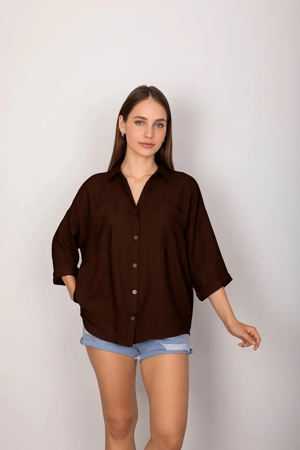 Cepli salaş gömlek koyu kahve t1010
