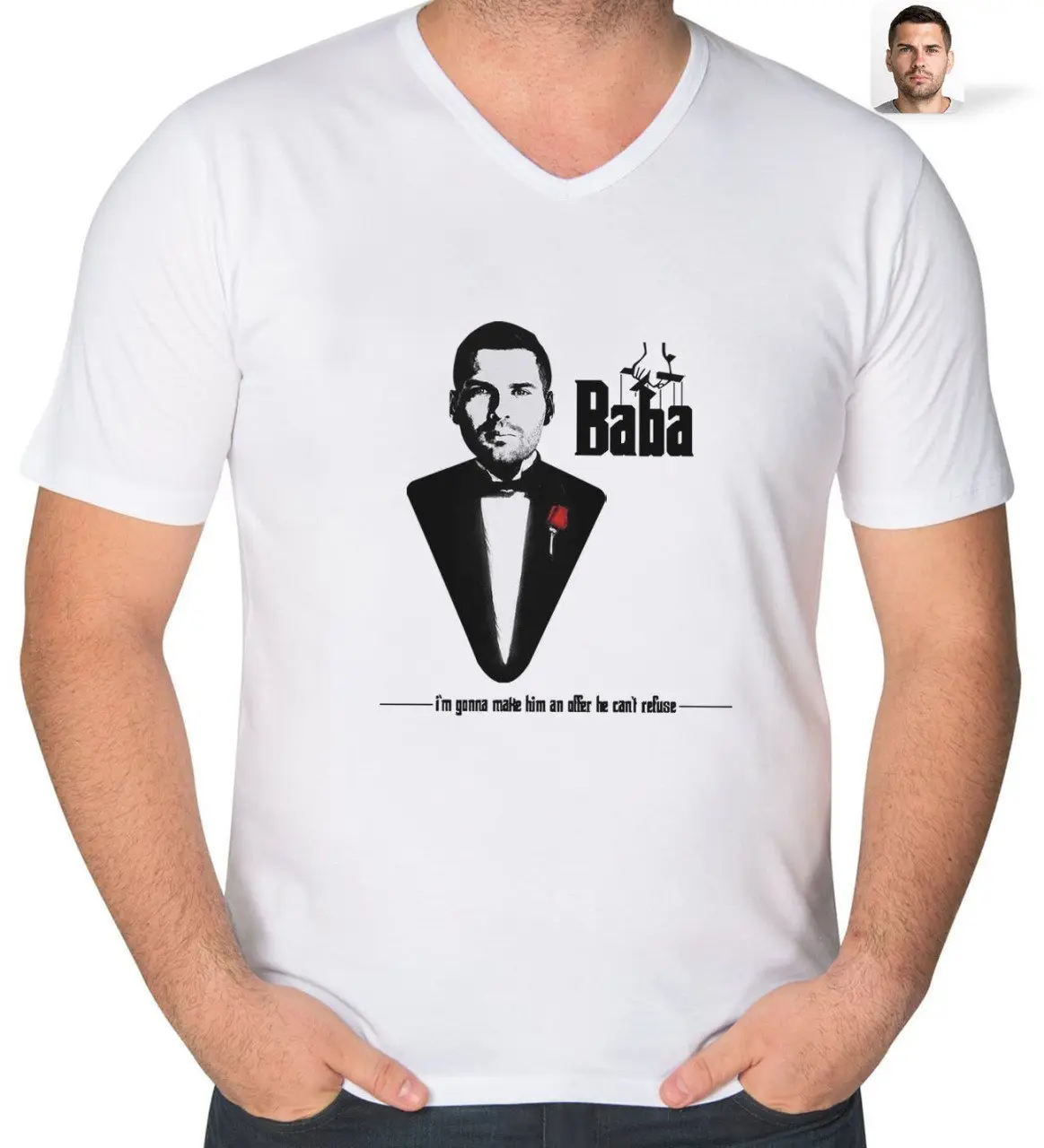 Kişiye Özel Godfather Silüet Tasarımlı V Yaka Tişört-6