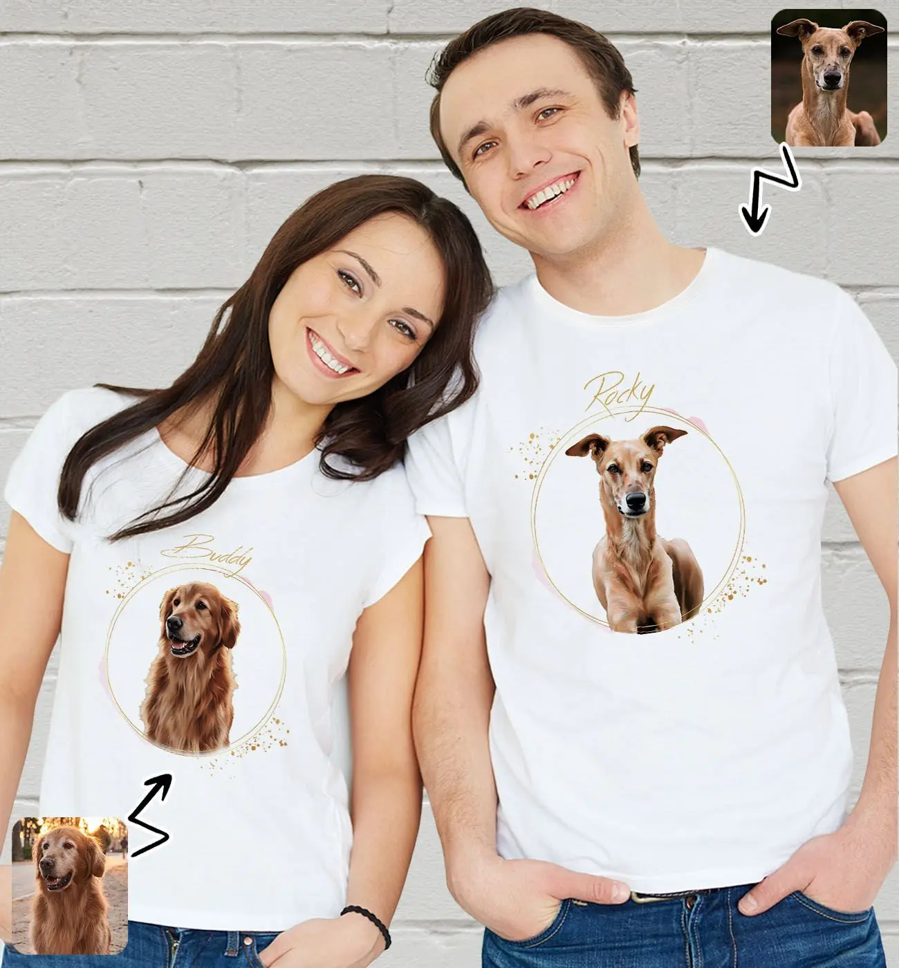 BK Gift Kişiye Özel İki Evcil Hayvan Tasarımlı Beyaz Tişört-4, Sevgiliye Hediye, Arkadaşa Hediye, Trend T-Shirt