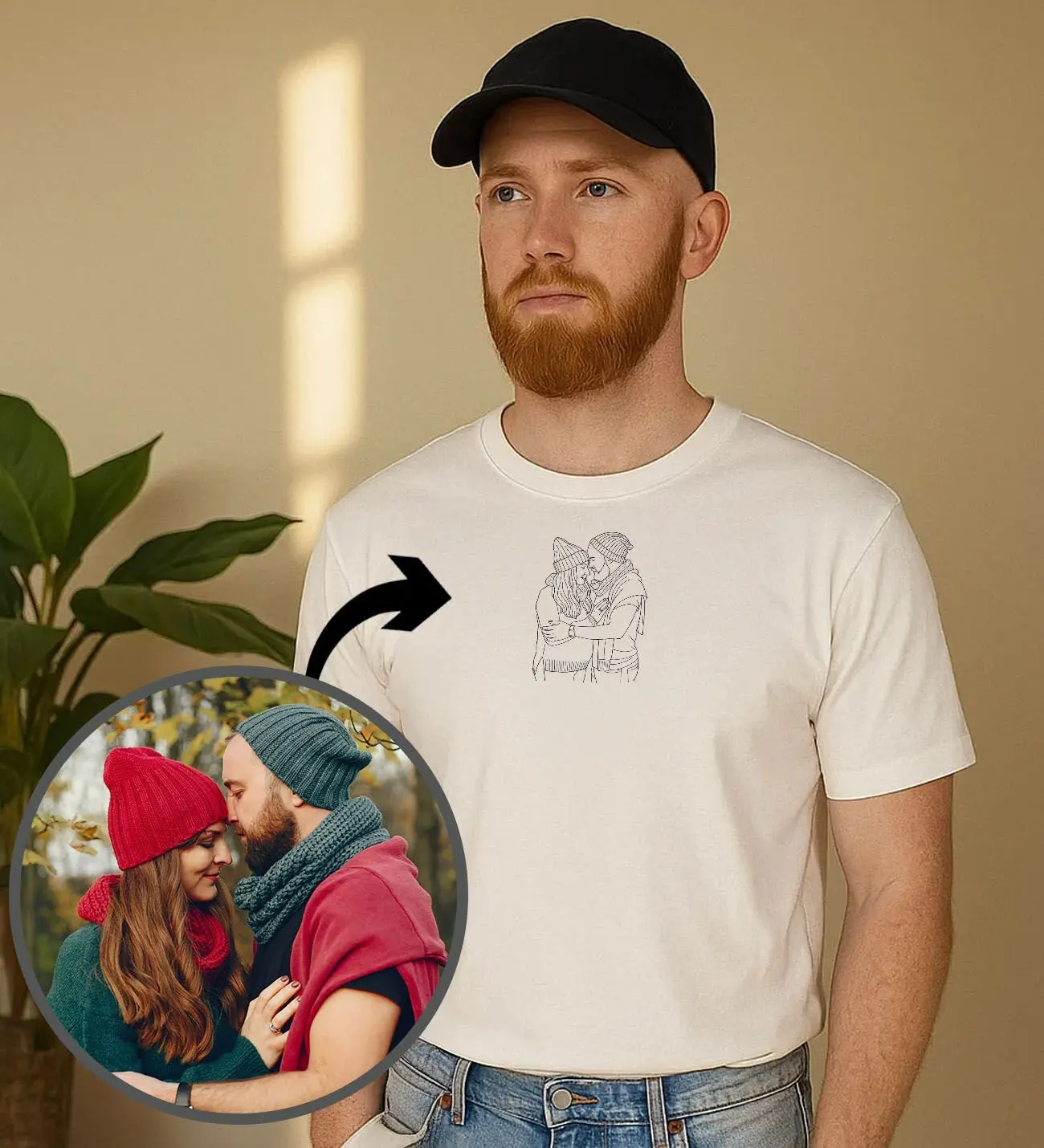 BK Gift Kişiye Özel Line Art Tasarımlı Erkek Tişört, Sevgiliye Hediye, Arkadaşa Hediye, Trend T-Shirt