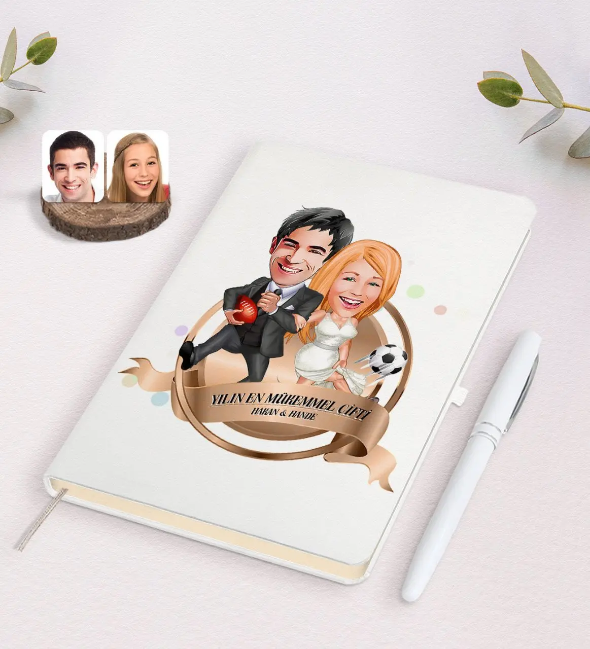 Kişiye Özel Yılın En Mükemmel Çifti Karikatürlü Beyaz Defter ve Kalem Hediye Seti-15