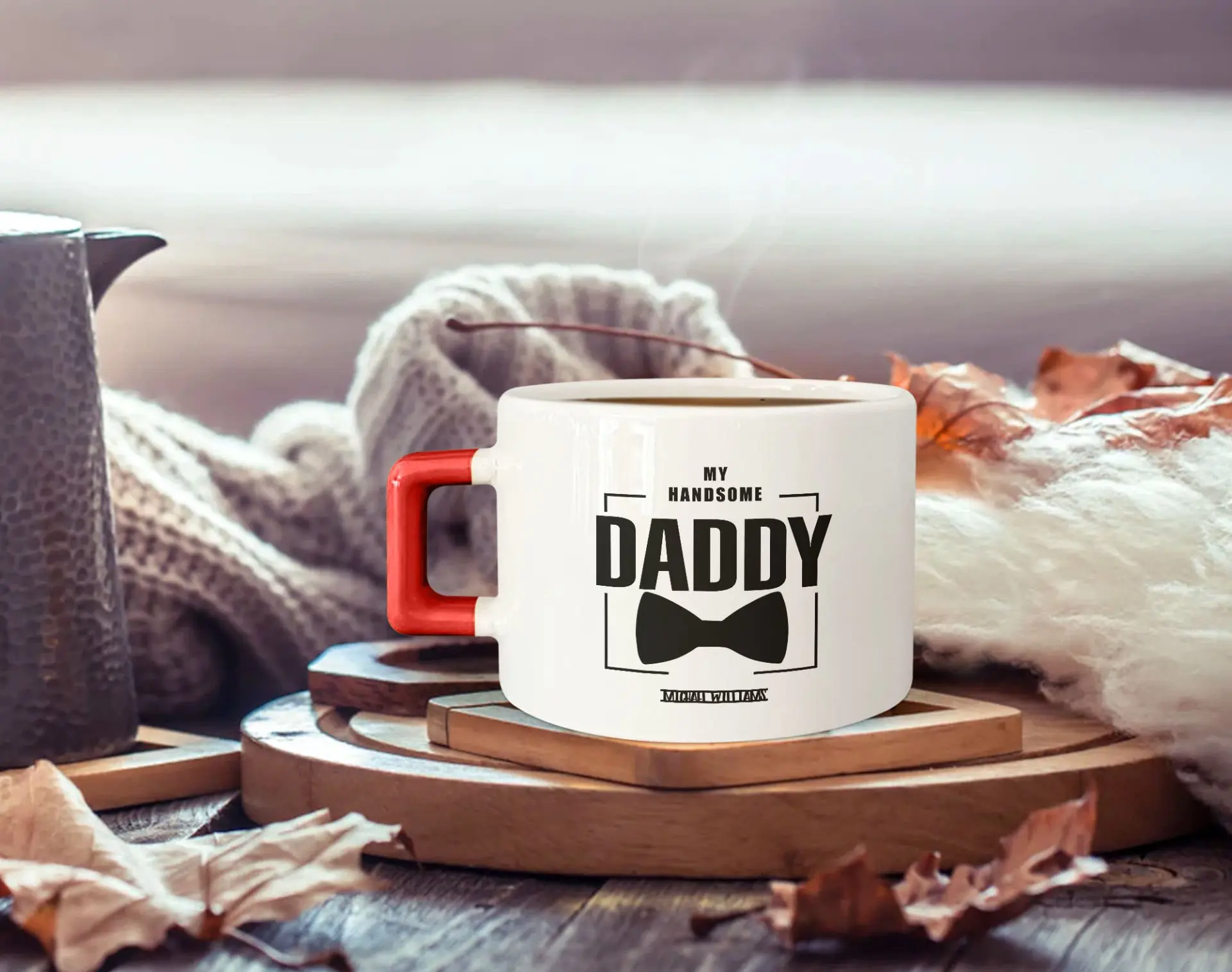 BK Gift Kişiye Özel İsimli Kırmızı Kulplu Çay & Kahve Fincanı-5, Arkadaşa Hediye, Sevgiliye Hediye