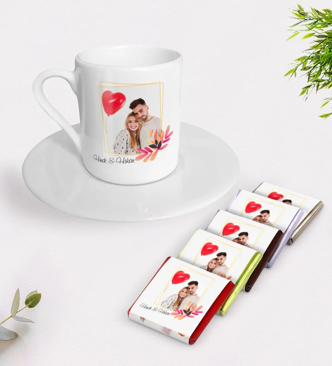 Kişiye Özel İsimli Fotoğraflı Türk Kahvesi Fincanı ve Çikolata Hediye Seti-29