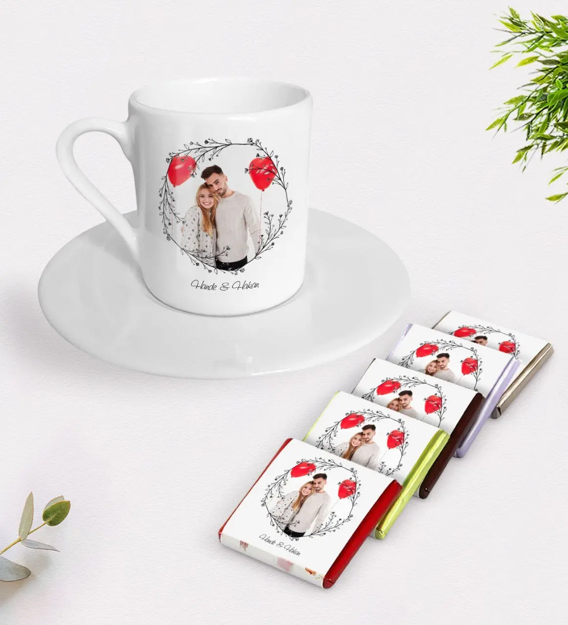 Kişiye Özel İsimli Fotoğraflı Türk Kahvesi Fincanı ve Çikolata Hediye Seti-26