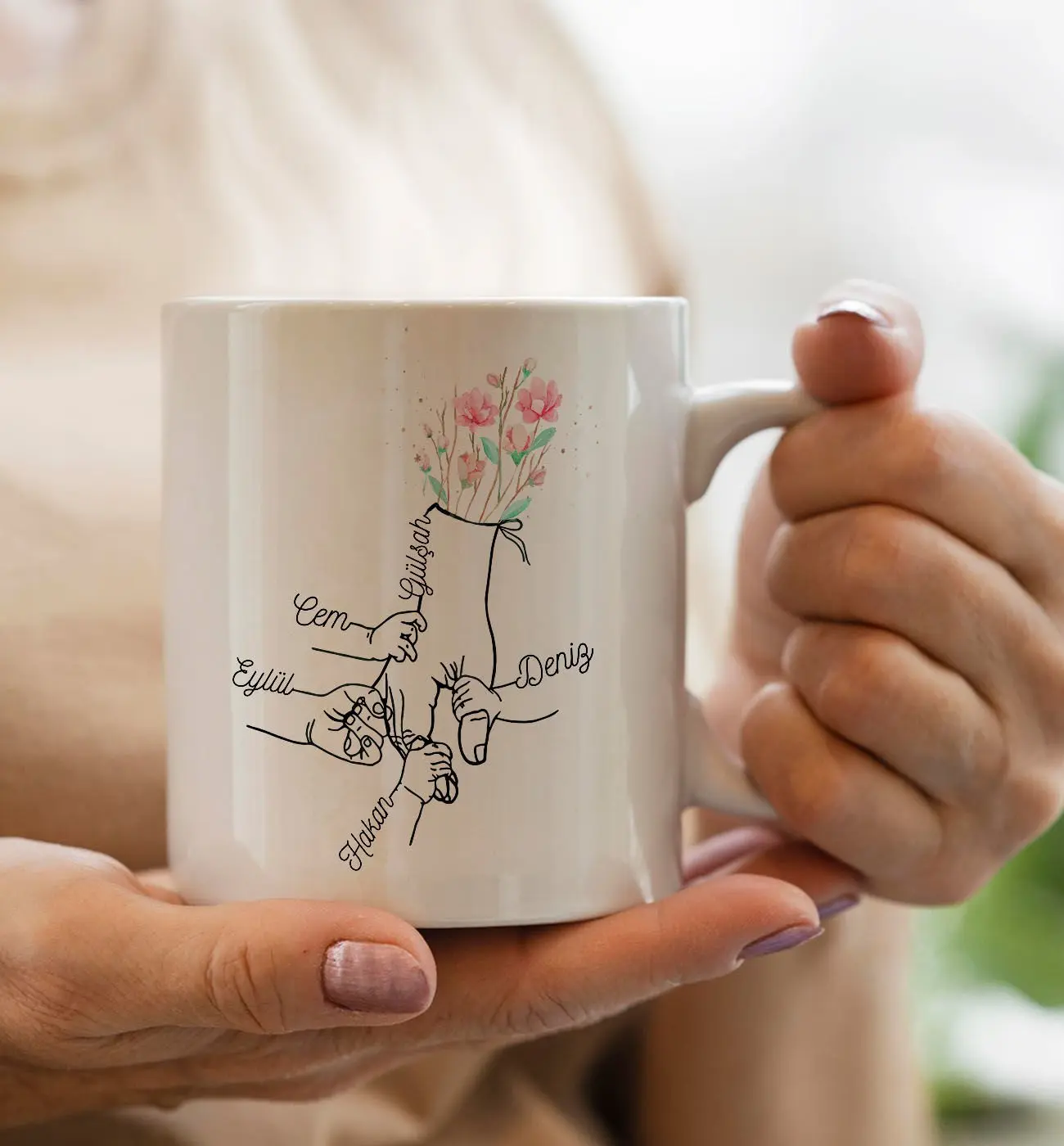 BK Gift Kişiye Özel Anne-Çocuklar El Tasarımlı Kupa Bardak -1, Anneye Hediye, Yeni Doğum Hediyesi