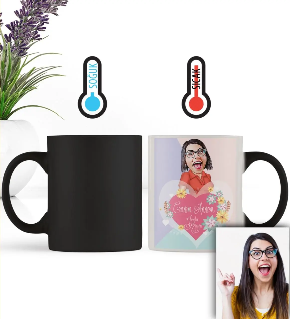 Kişiye Özel Anneler Günü Temalı Karikatürlü Sihirli Kupa sih8