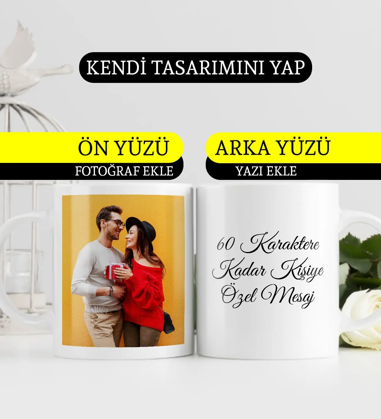 Kişiye Özel Kupa Bardak - Kendi Tasarımını Yarat Kupa Bardak - Fotoğraf Baskılı Kupa - İsimli Kupa - Harfli Kupa - A Kalite - Porselen