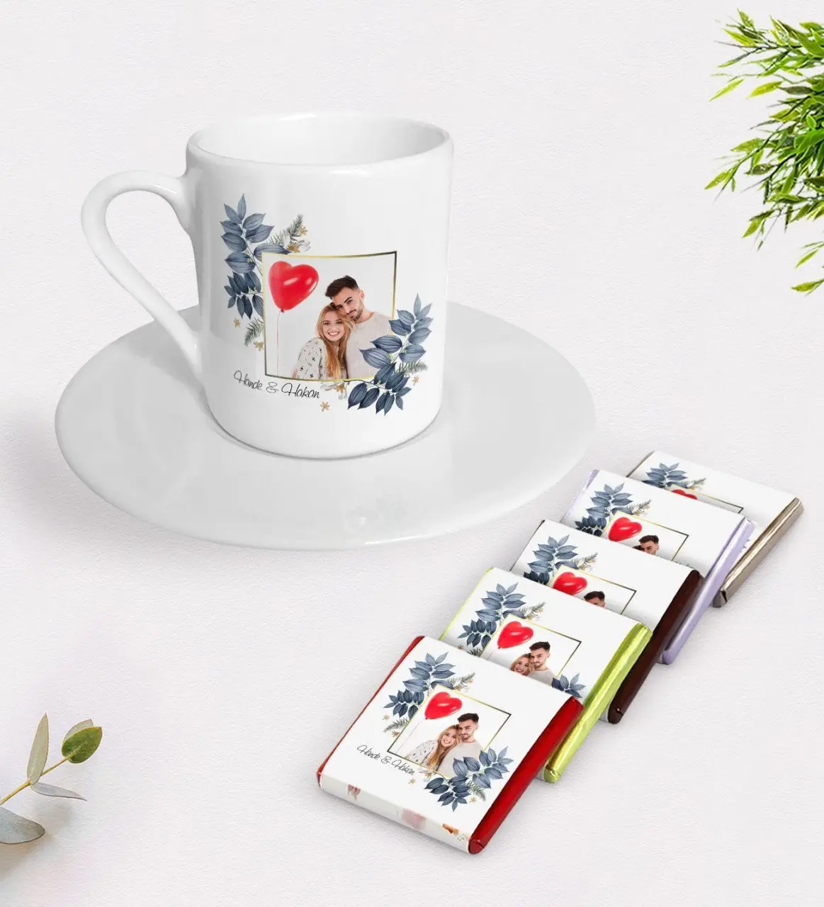 Kişiye Özel İsimli Fotoğraflı Türk Kahvesi Fincanı ve Çikolata Hediye Seti-33