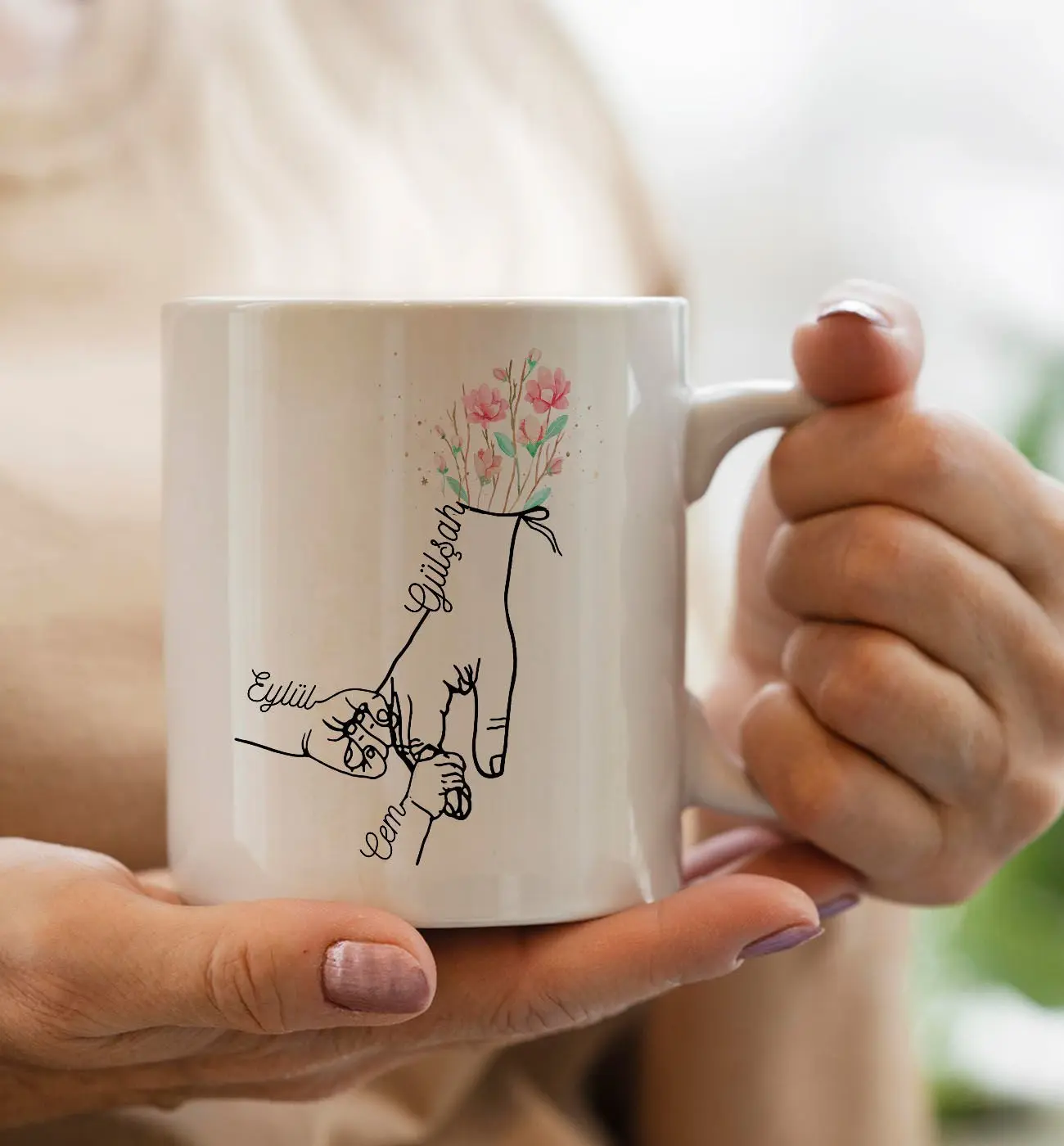 BK Gift Kişiye Özel Anne-Çocuklar El Tasarımlı Kupa Bardak -3, Anneye Hediye, Yeni Doğum Hediyesi