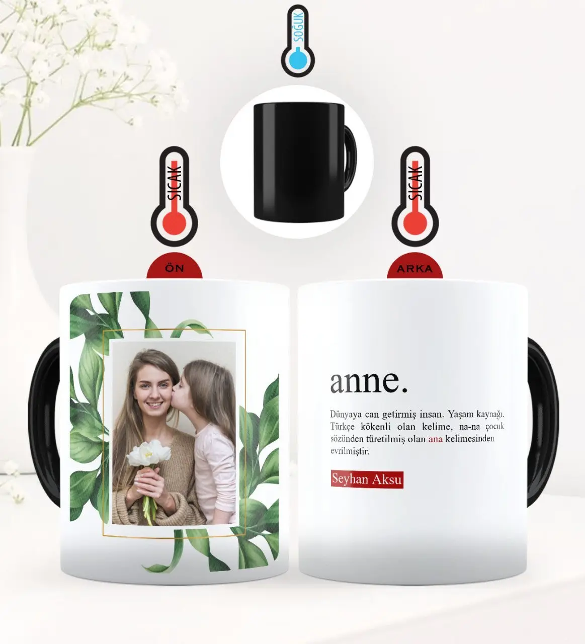Kişiye Özel Fotoğraflı Anne Anlamı Sihirli Kupa Bardak - 1