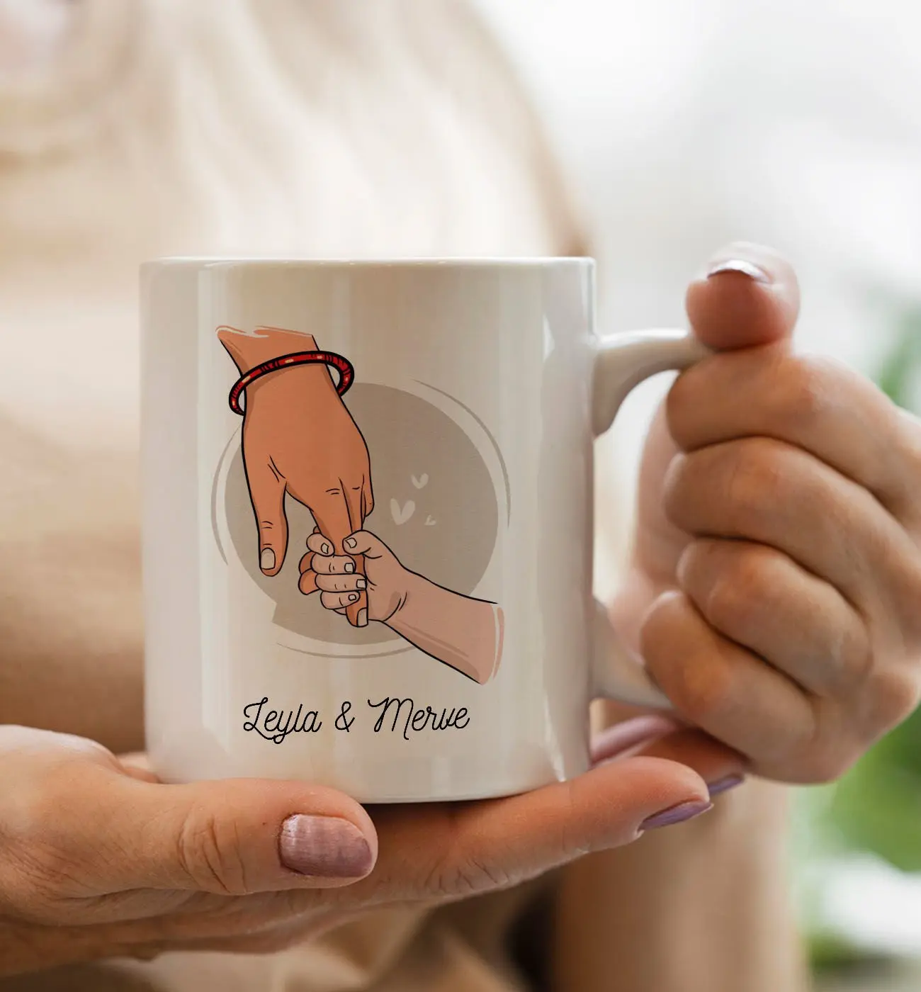 BK Gift Kişiye Özel Anne-Çocuk El Tasarımlı Kupa Bardak -2, Anneye Hediye, Yeni Doğum Hediyesi