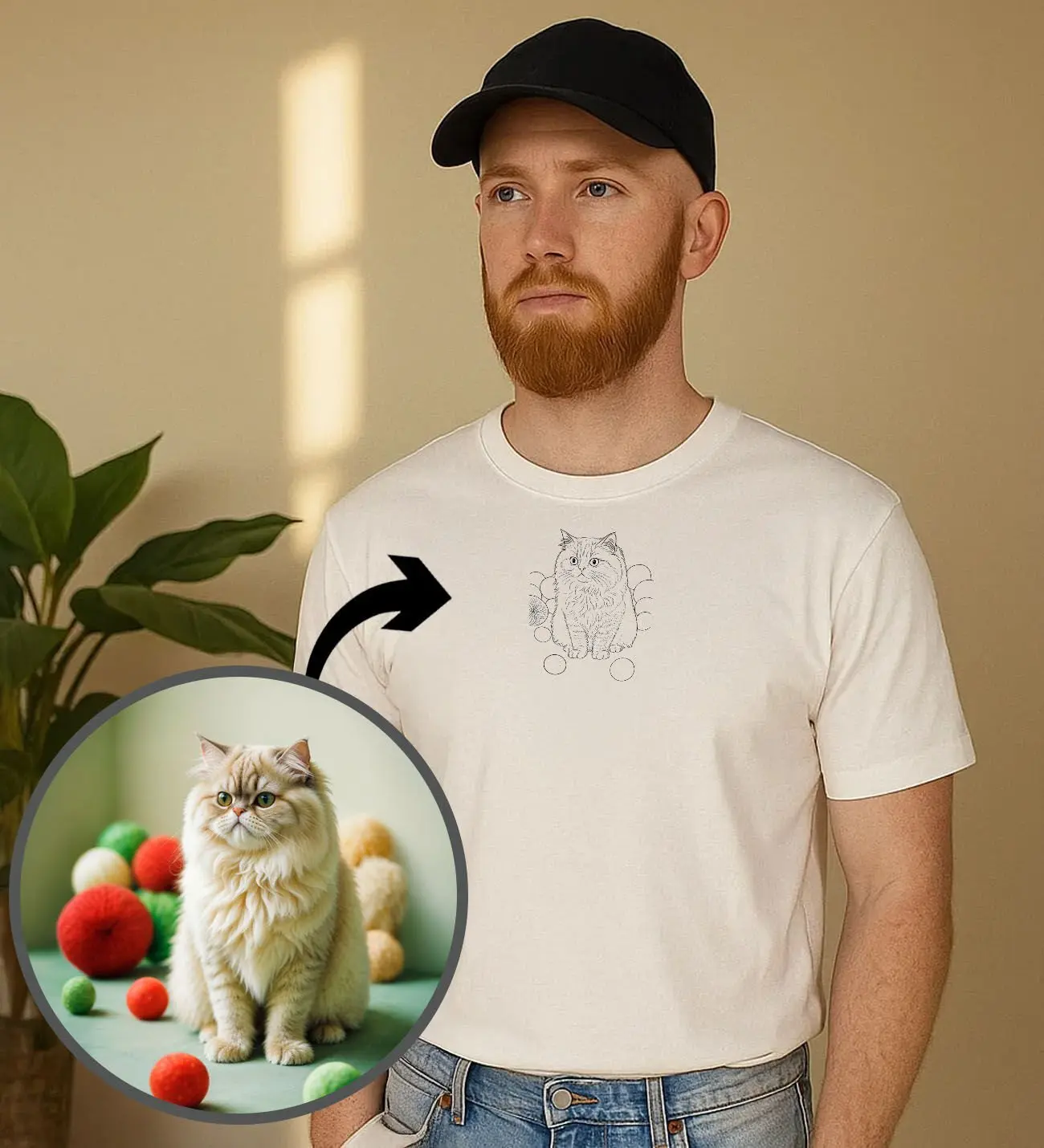 BK Gift Kişiye Özel Evcil Hayvan Line Art Tasarımlı Erkek Tişört, Sevgiliye Hediye, Arkadaşa Hediye, Trend T-Shirt