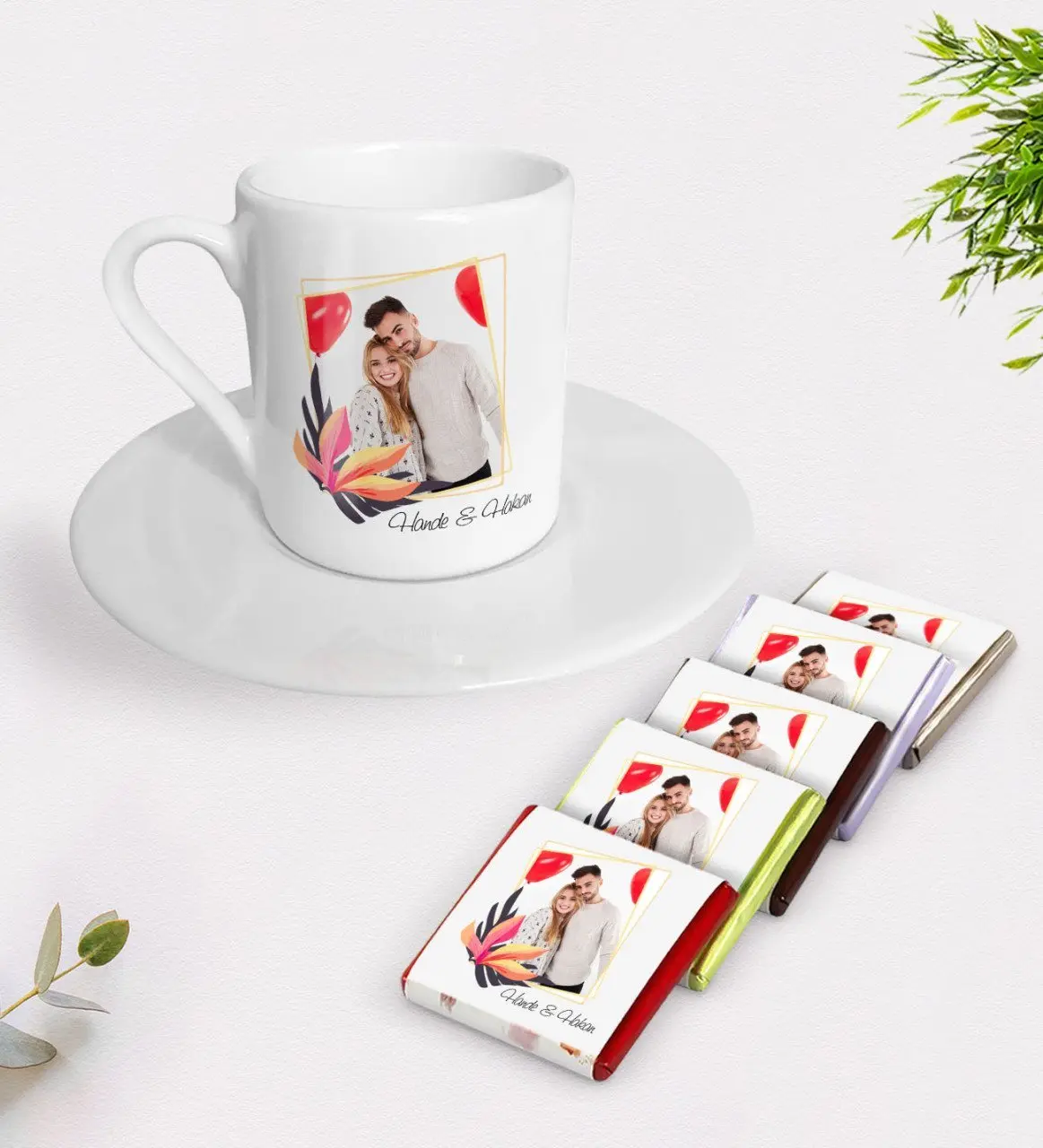 Kişiye Özel İsimli Fotoğraflı Türk Kahvesi Fincanı ve Çikolata Hediye Seti-27