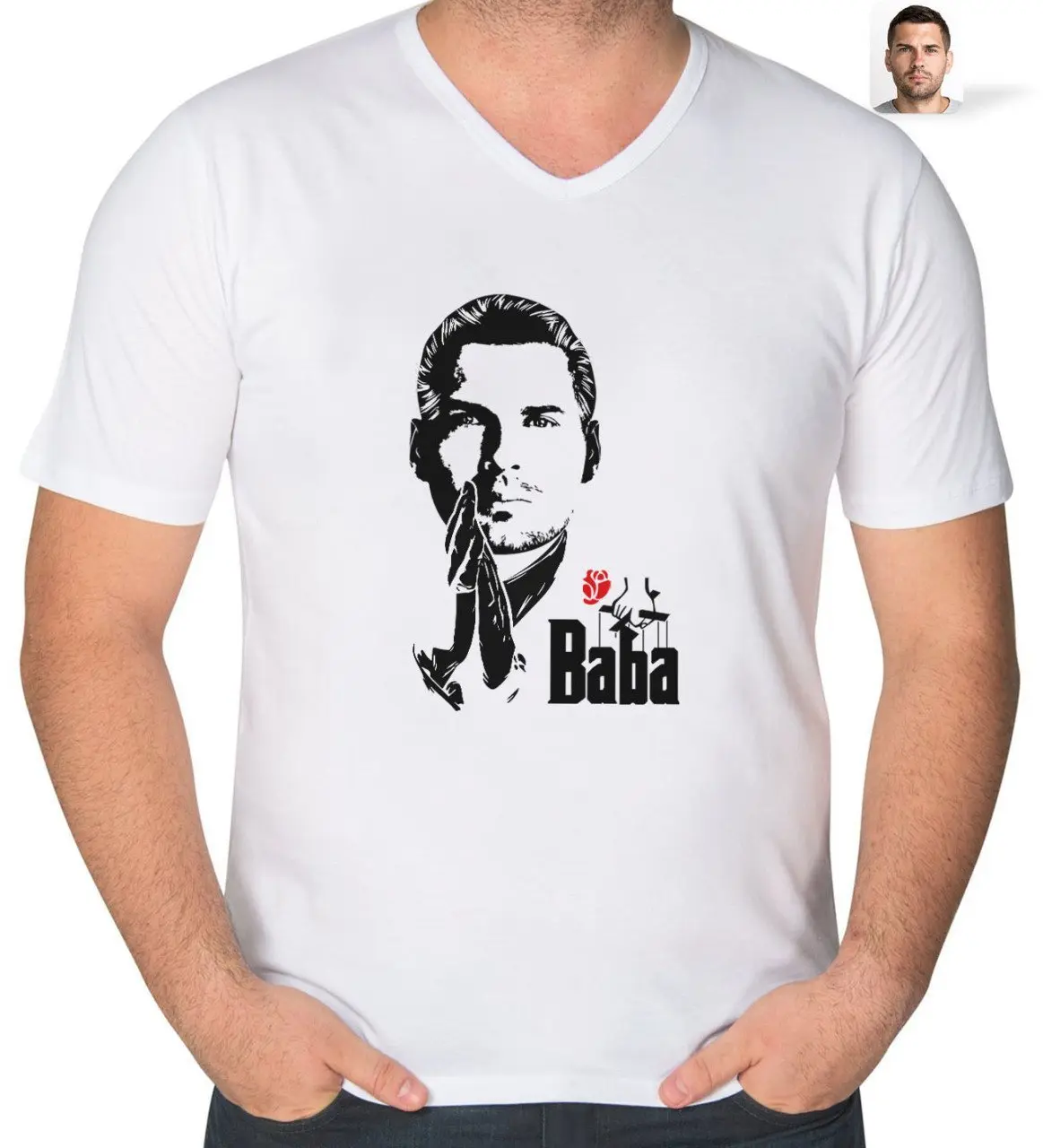 Kişiye Özel Godfather Silüet Tasarımlı V Yaka Tişört-1