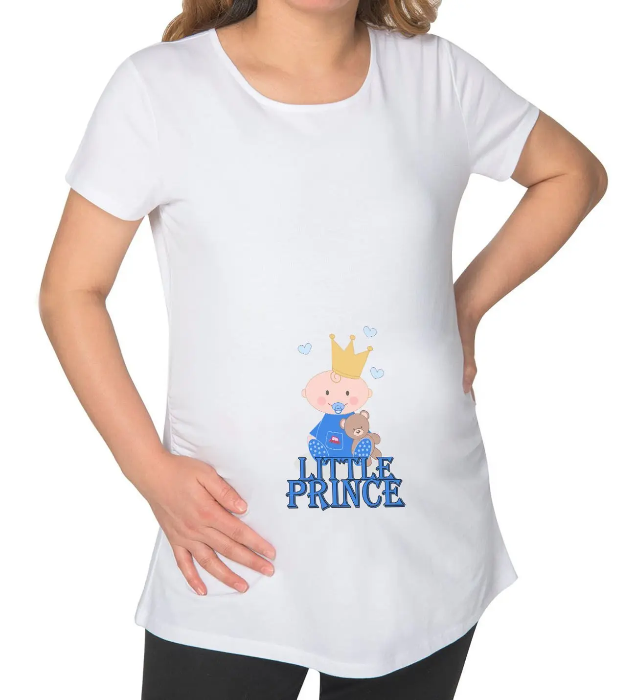BK Gift Little Prince Tasarımlı Beyaz Hamile Tişört-1, Hamile Giyim, Eşe Hediye