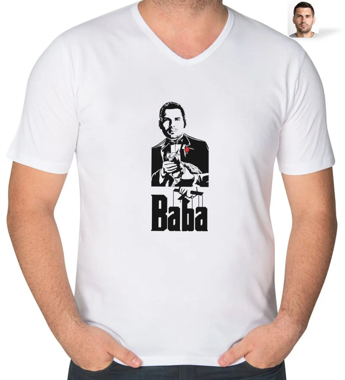 Kişiye Özel Godfather Silüet Tasarımlı V Yaka Tişört-2
