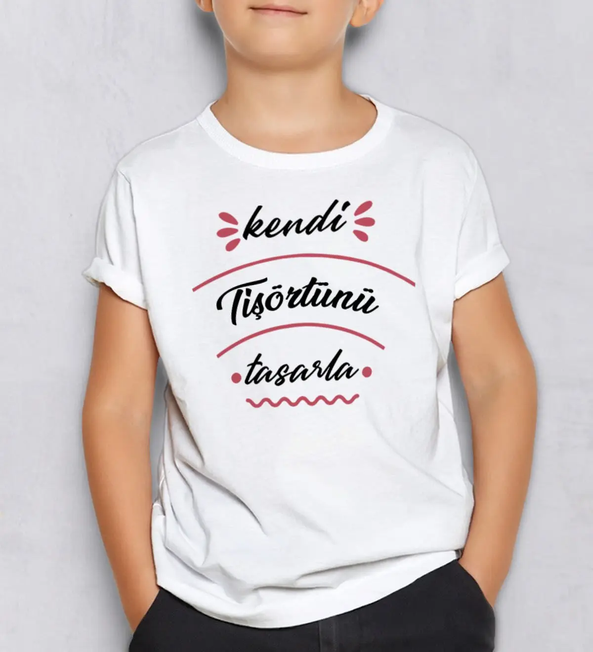 BK Gift Kişiye Özel Kendin Tasarla Beyaz Yuvarlak Yaka Çocuk Tişört-1, Çocuğa Hediye, Eğlenceli T-shirt