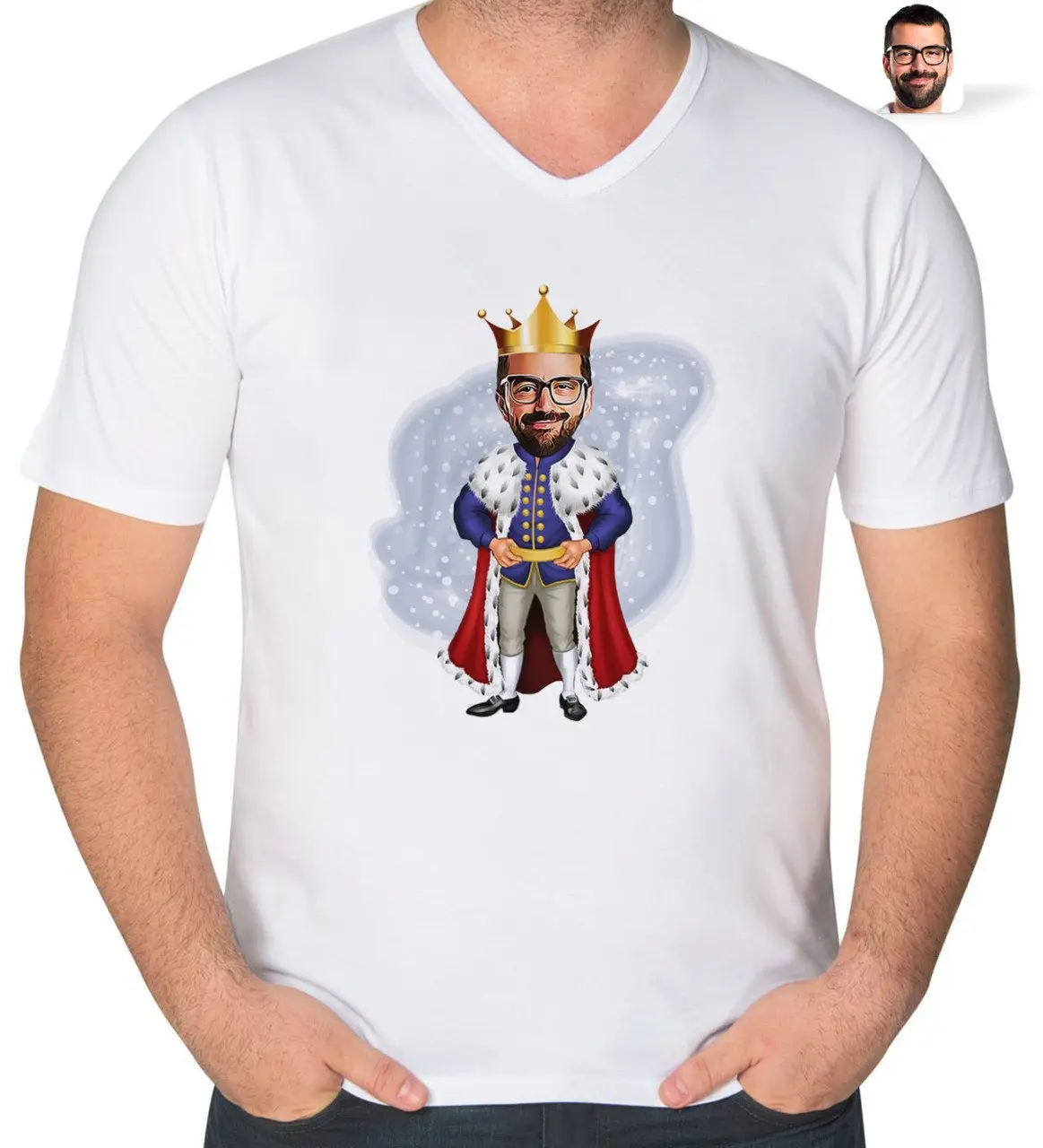 Kişiye Özel Kral Karikatürlü V Yaka Tişört-1