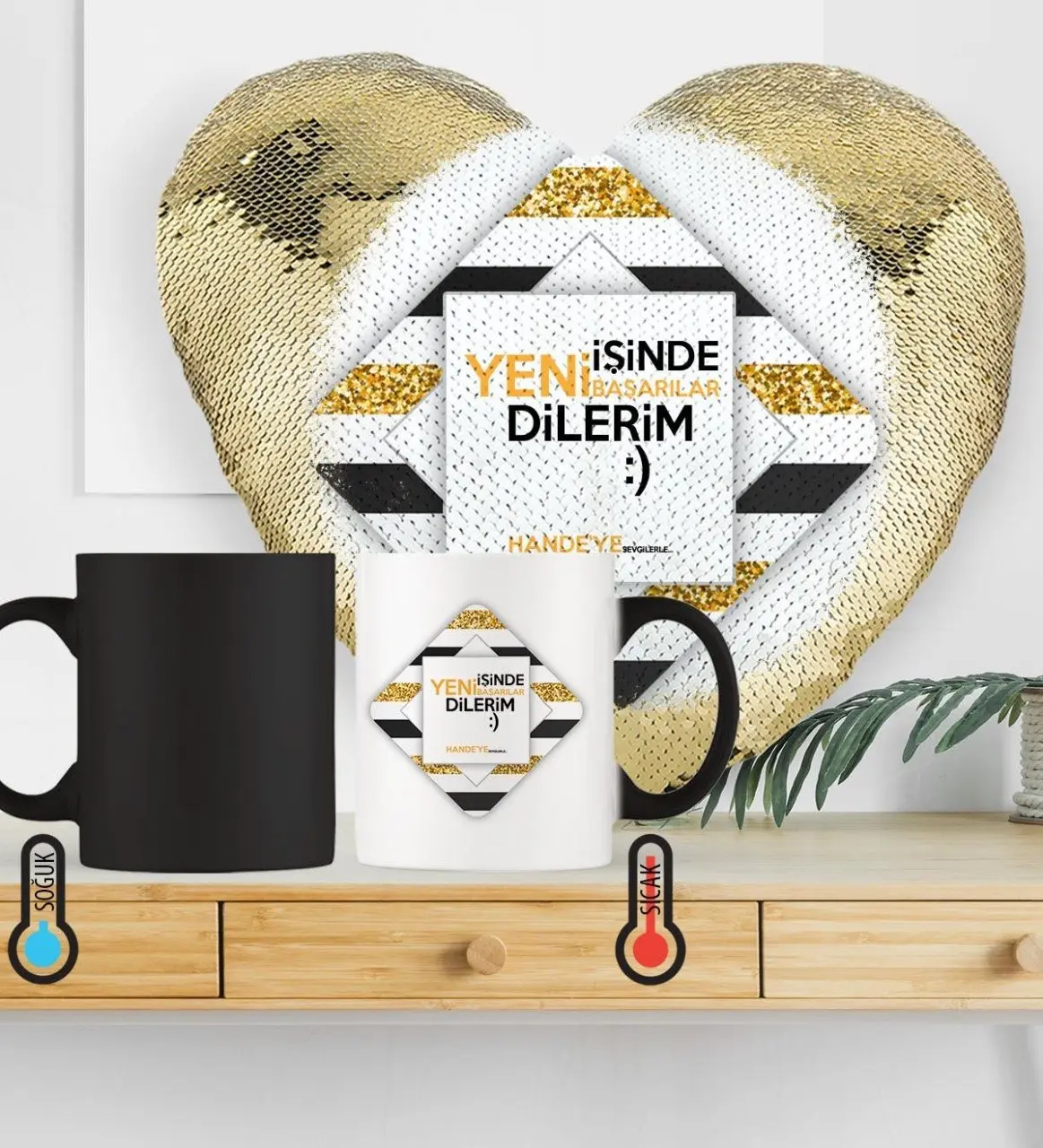 Kişiye Özel Yeni İş Tebrik Sihirli Set 7 (Altın Yaldız)