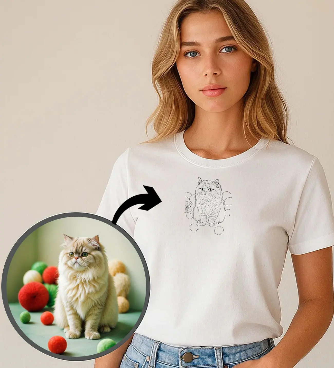 BK Gift Kişiye Özel Evcil Hayvan Line Art Tasarımlı Kadın Tişört, Sevgiliye Hediye, Arkadaşa Hediye, Trend T-Shirt