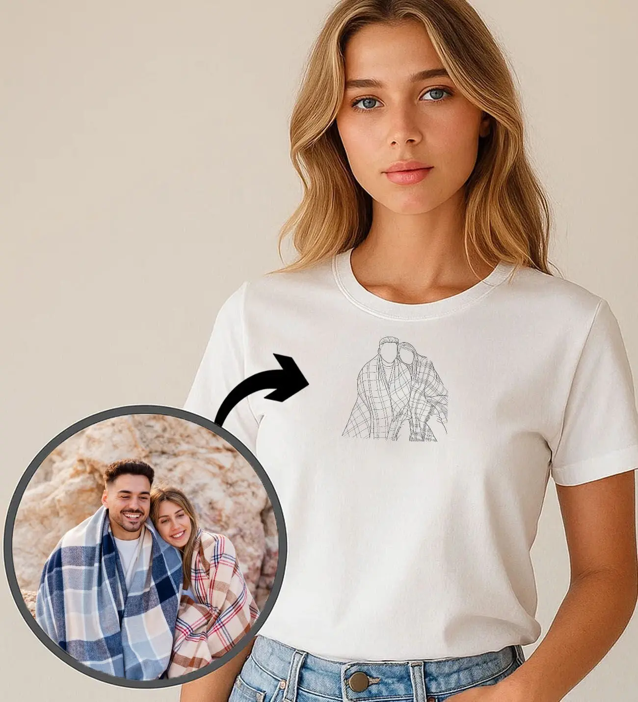 BK Gift Kişiye Özel Line Art Tasarımlı Kadın Tişört, Sevgiliye Hediye, Arkadaşa Hediye, Trend T-Shirt
