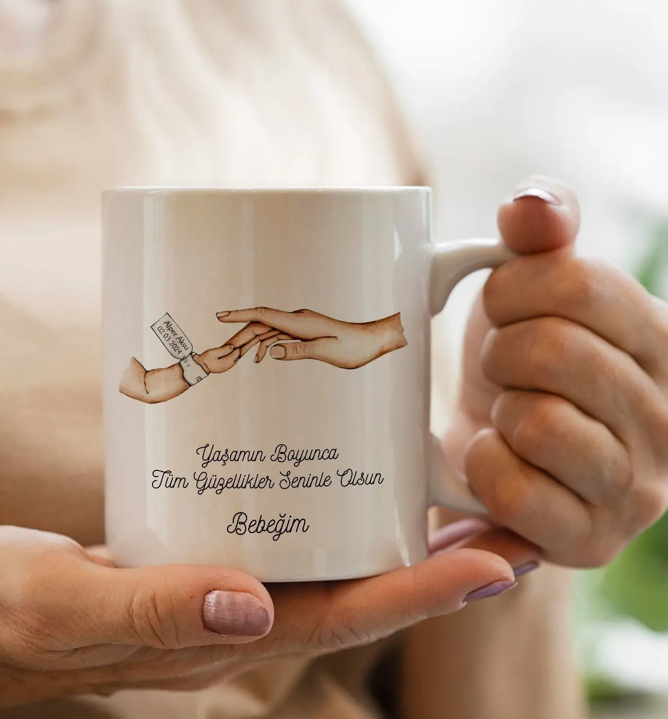 BK Gift Kişiye Özel Anne-Çocuk El Tasarımlı Kupa Bardak -3, Anneye Hediye, Yeni Doğum Hediyesi