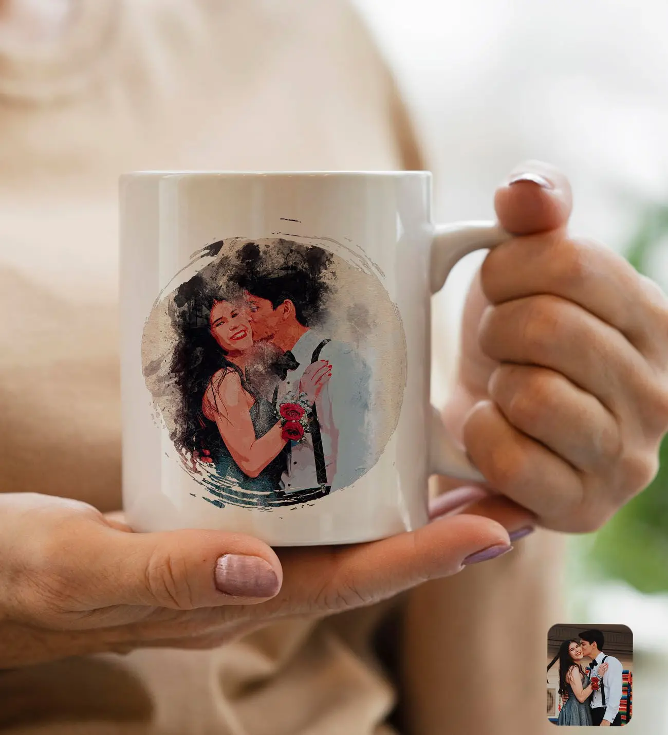 BK Gift Kişiye Özel Karikatür Portre Beyaz Kupa Bardak, Illustrasyon Portre, Arkadaşa Hediye, Sevgiliye Hediye-3