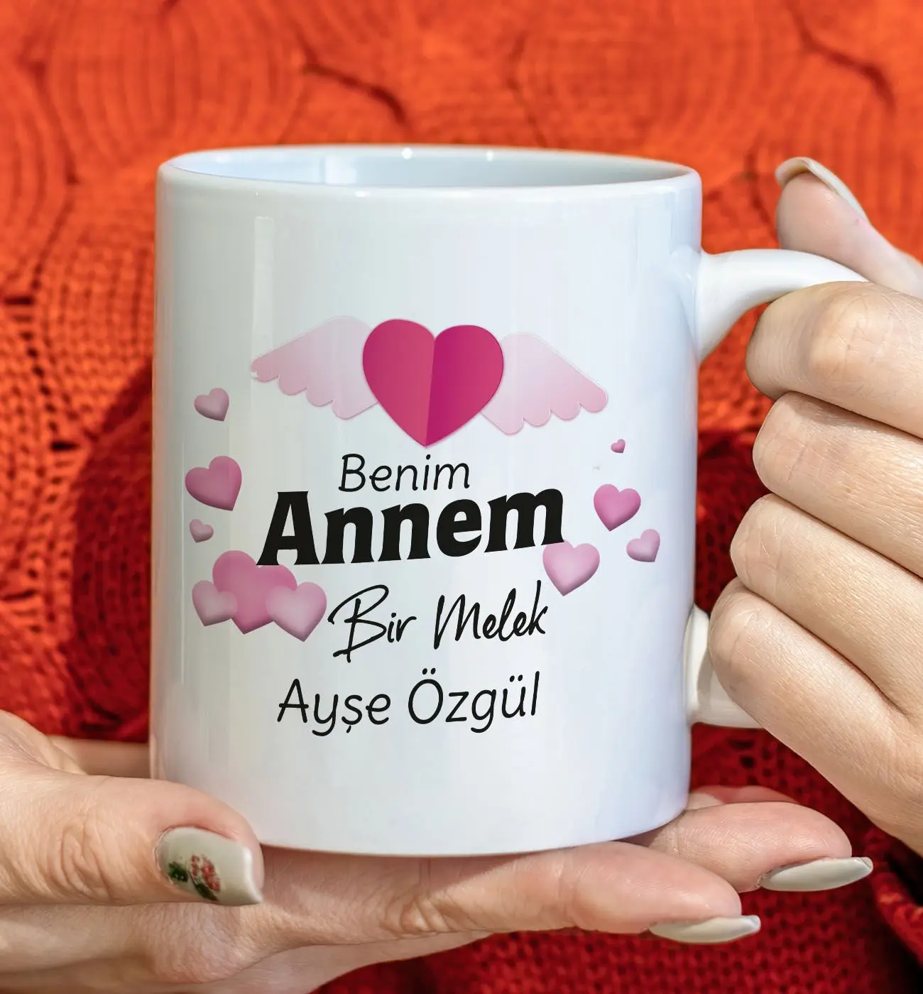 BK Gift Kişiye Özel Benim Annem Bir Melek Tasarımlı Beyaz Kupa Bardak, Doğum Günü Hediyesi