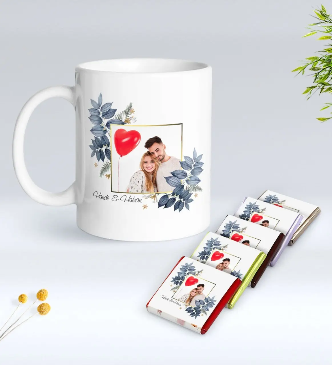 Kişiye Özel İsimli Fotoğraflı Beyaz Kupa ve Çikolata Hediye Seti-33