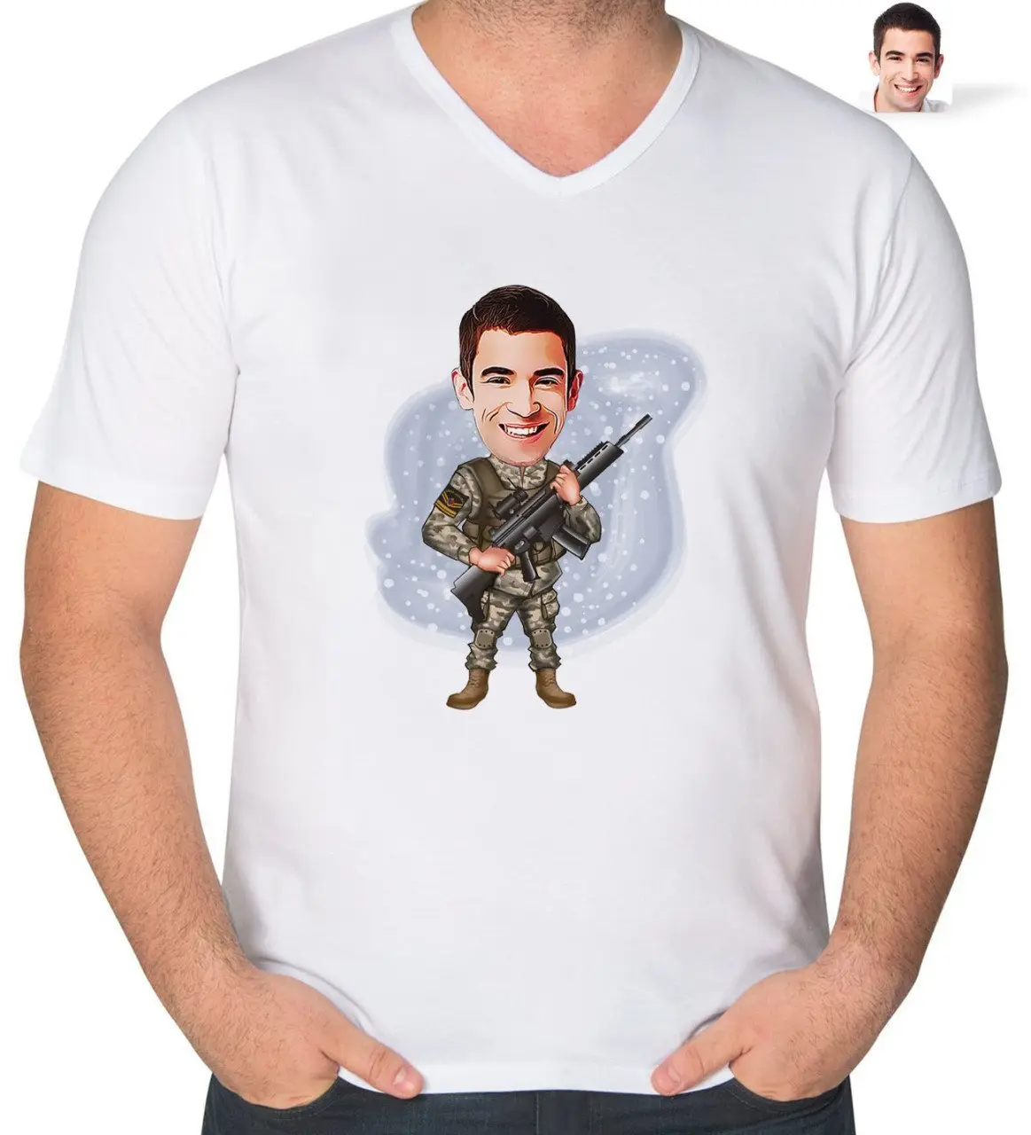 Kişiye Özel Uzman Jandarma Karikatürlü V Yaka Tişört-1
