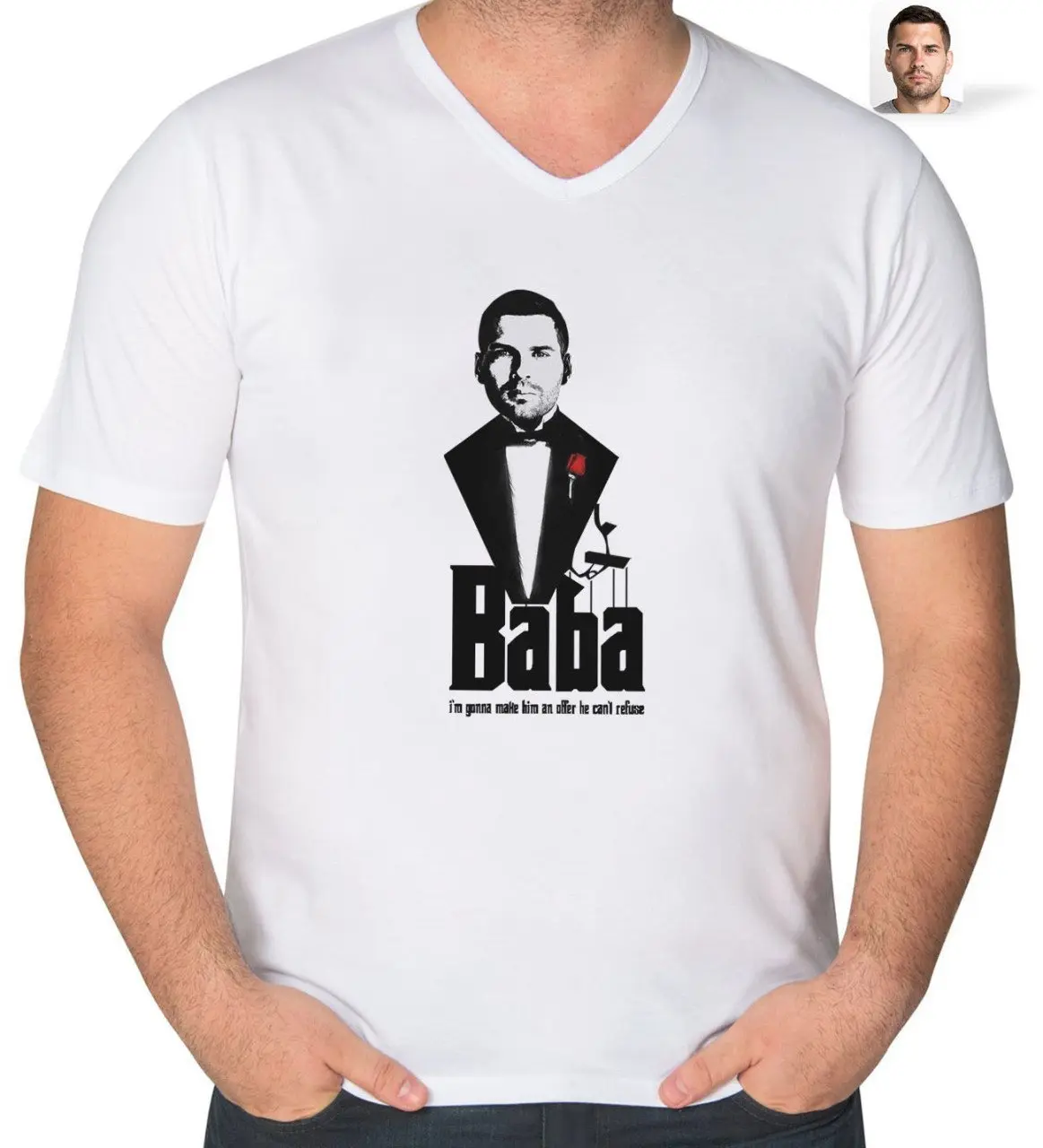 Kişiye Özel Godfather Silüet Tasarımlı V Yaka Tişört-3