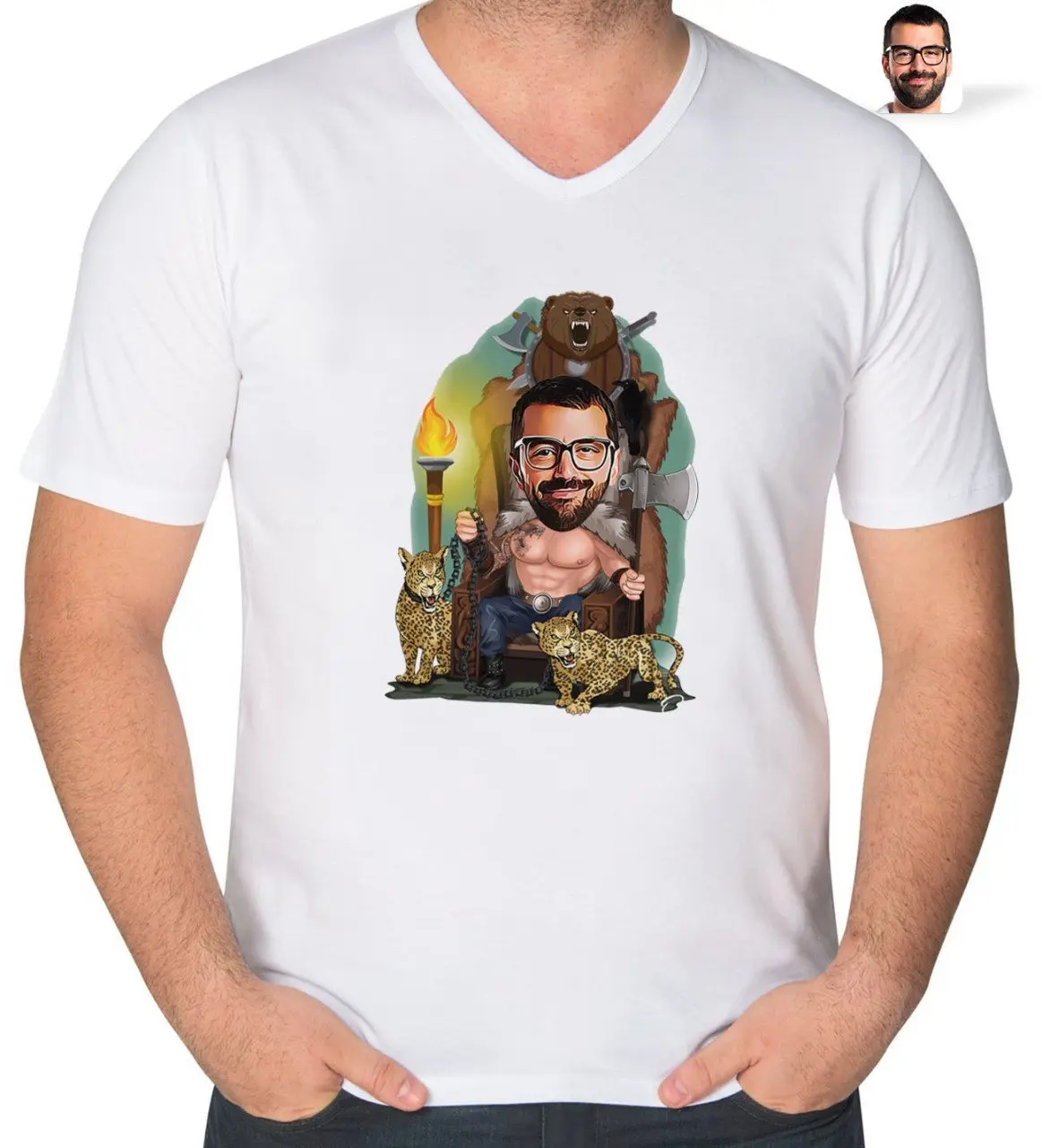 Kişiye Özel Viking Karikatürlü V Yaka Tişört-1