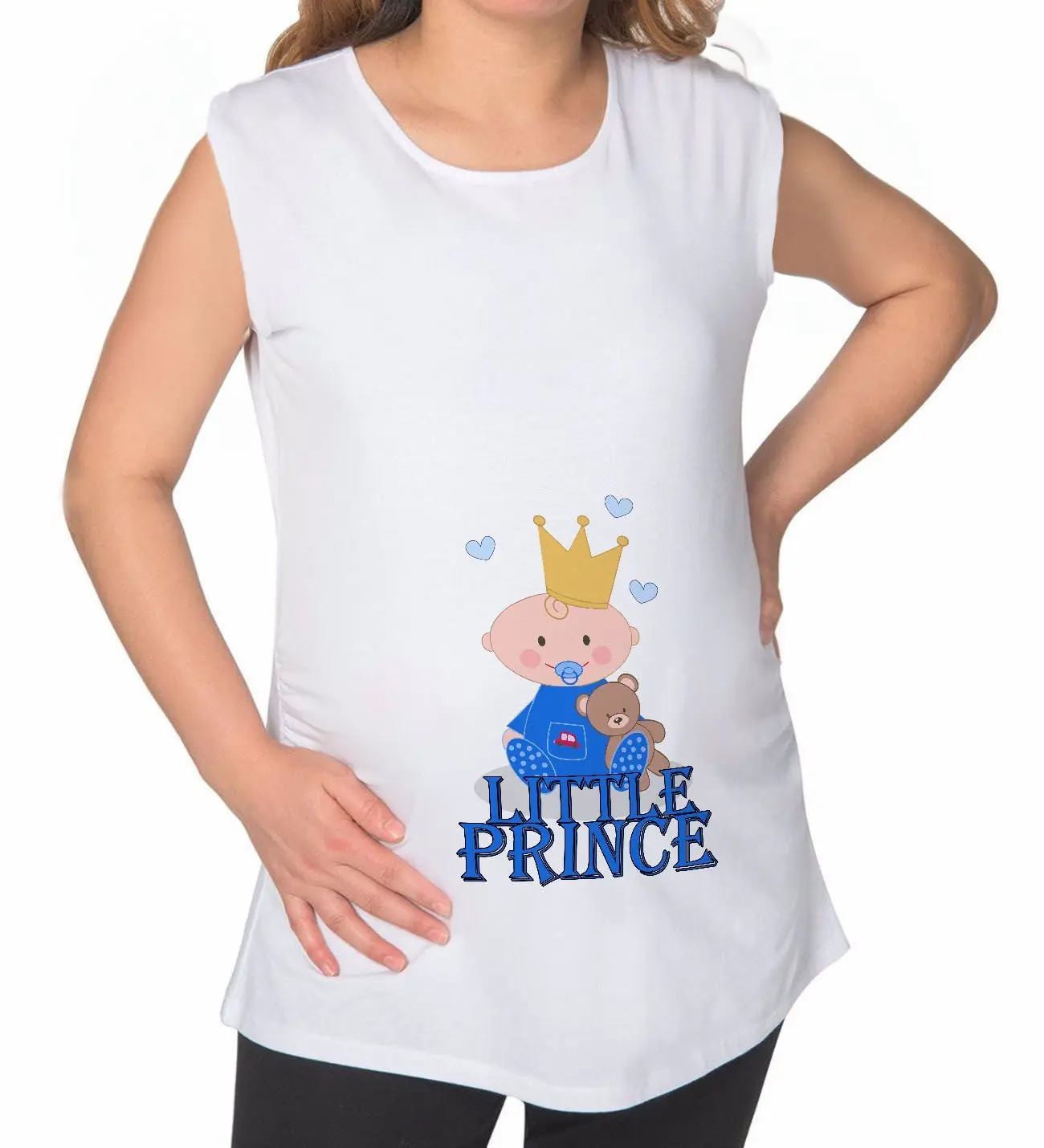 BK Gift Little Prince Tasarımlı Beyaz Sıfır Kol Hamile Tişört-1, Hamile Giyim, Eşe Hediye
